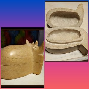 VINTAGE RHINO SOAPSTONE BOX-ONE OF A KIND-PERFECT
